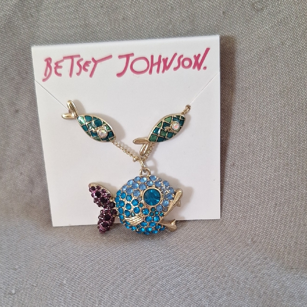 Betsey Johnson Turquoise and Violet Fish Necklace And Earrings